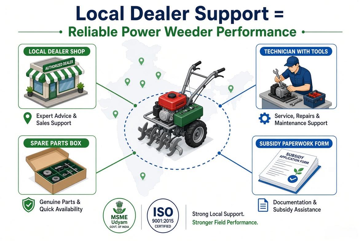 power weeder supported by local dealer network for service, spares and subsidy paperwork in India